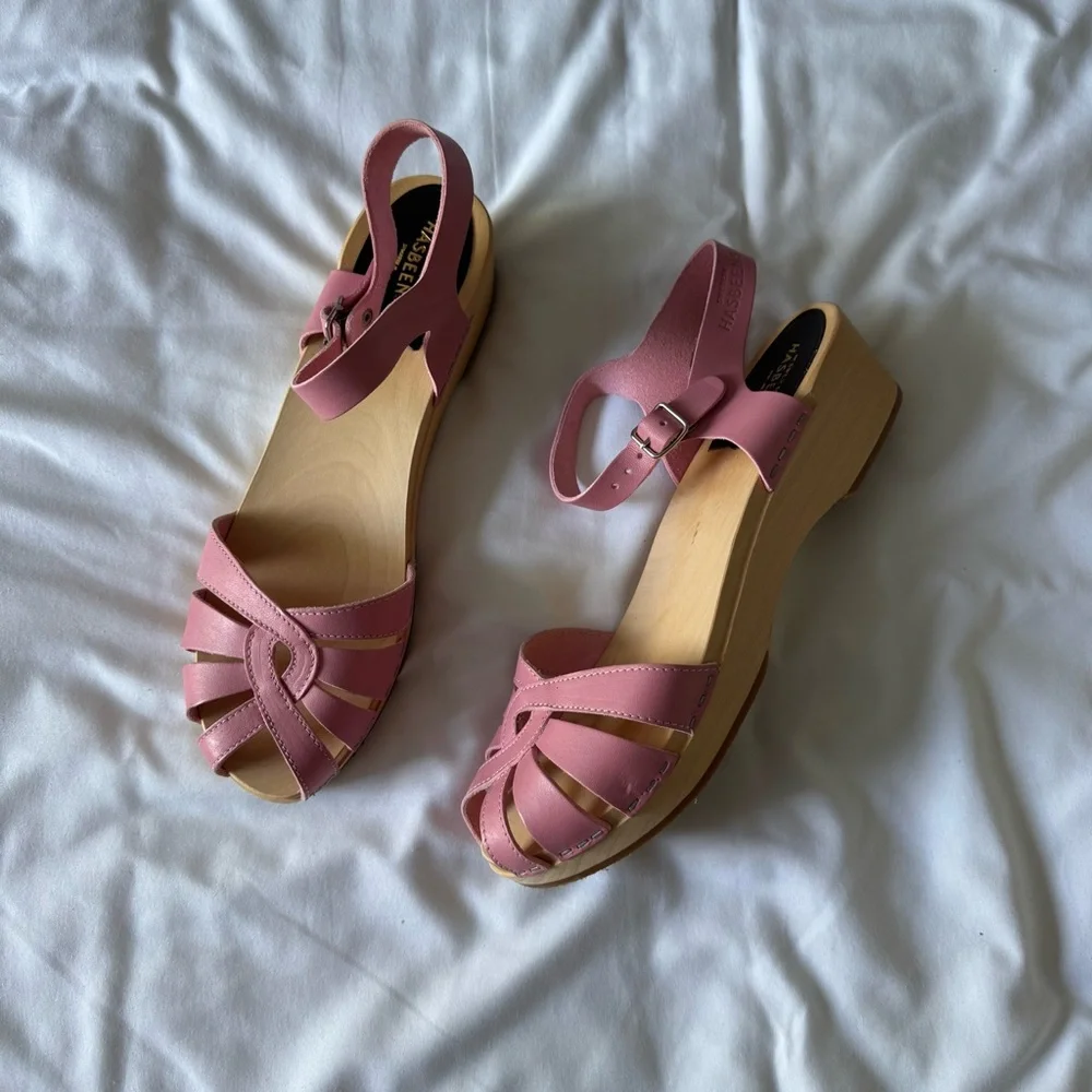 Swedish Hasbeens Pink Cross Strap Debutant Sandal - Picture 3 of 6